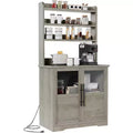 6 Tier Baking Shelf with Power Outlet with Storage,63'' Tall Wood Kitchen Hutch,with Doors and Thickened Countertop for Coffee Bar, Microwave