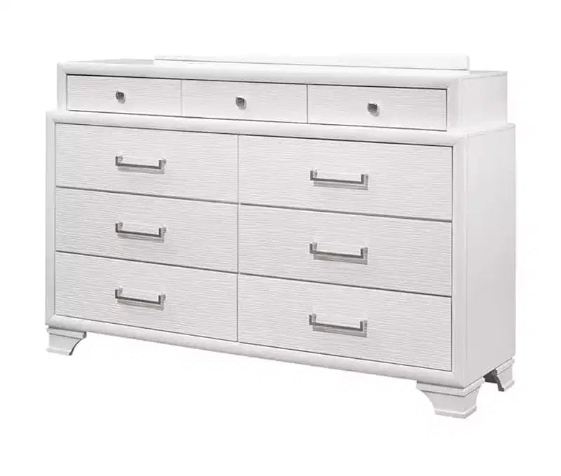 Commode horizontale Jordyn Gray Wood — 9 tiroirs, poignées barre, façades texturées