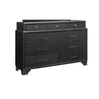 Commode horizontale Jordyn Gray Wood — 9 tiroirs, poignées barre, façades texturées