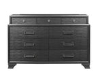 Commode horizontale Jordyn Gray Wood — 9 tiroirs, poignées barre, façades texturées