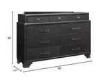 Commode horizontale Jordyn Gray Wood — 9 tiroirs, poignées barre, façades texturées