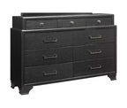 Commode horizontale Jordyn Gray Wood — 9 tiroirs, poignées barre, façades texturées