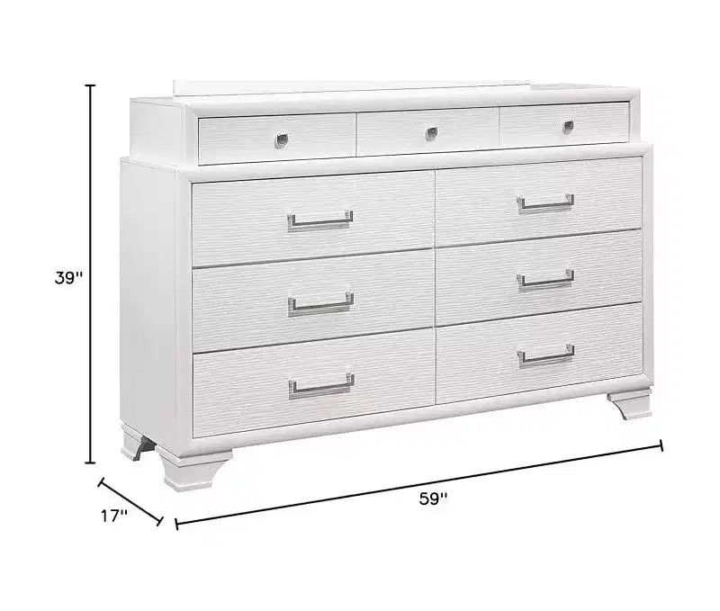 Commode horizontale Jordyn Gray Wood — 9 tiroirs, poignées barre, façades texturées