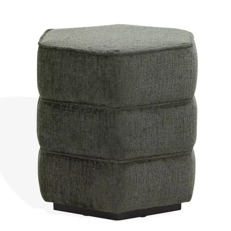 Pouf hexagonal Rosaria Chenille — Structure en bois, polyester, mousse de polyuréthane