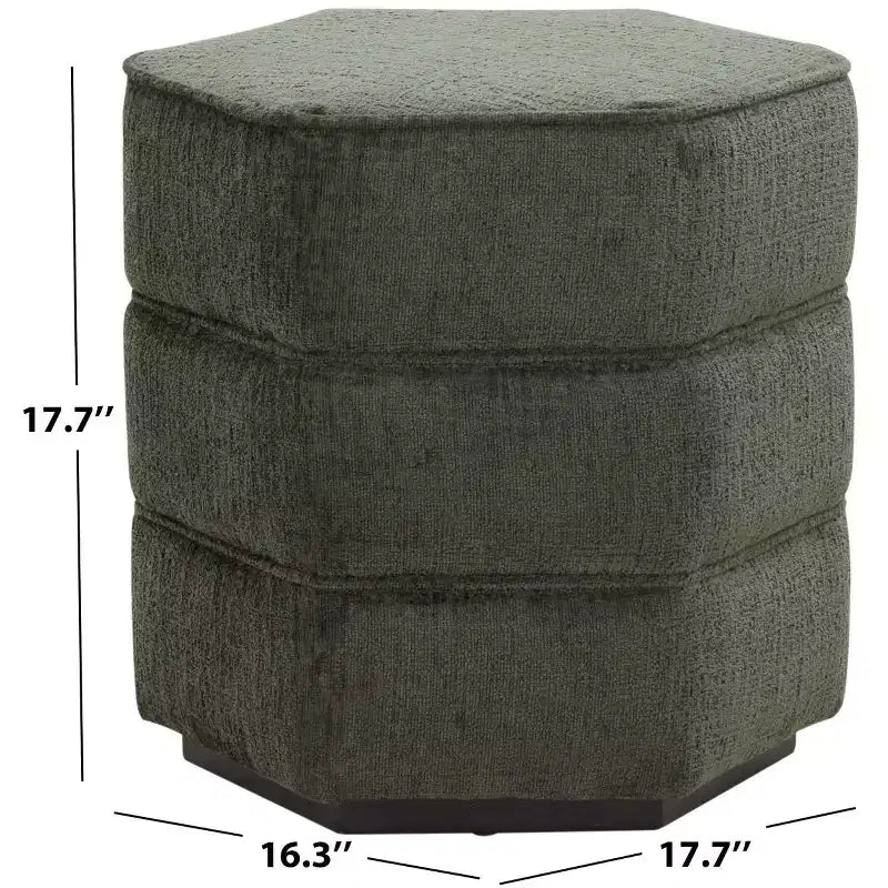 Pouf hexagonal Rosaria Chenille — Structure en bois, polyester, mousse de polyuréthane