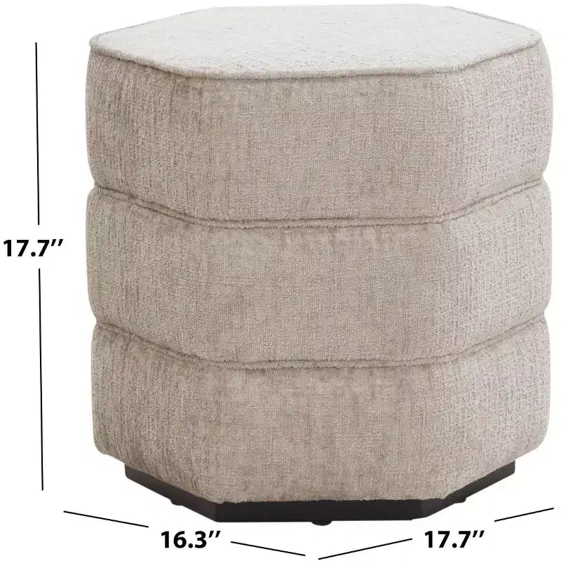 Pouf hexagonal Rosaria Chenille — Structure en bois, polyester, mousse de polyuréthane