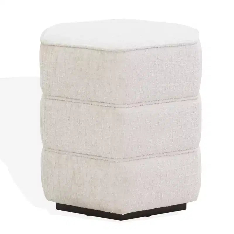 Pouf hexagonal Rosaria Chenille — Structure en bois, polyester, mousse de polyuréthane