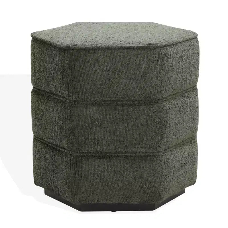 Pouf hexagonal Rosaria Chenille — Structure en bois, polyester, mousse de polyuréthane