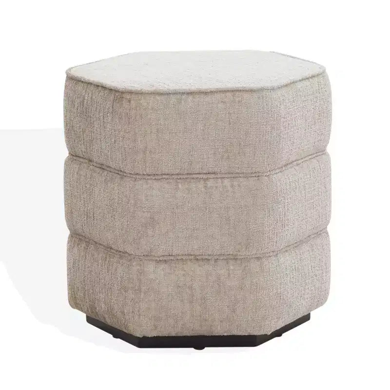 Pouf hexagonal Rosaria Chenille — Structure en bois, polyester, mousse de polyuréthane
