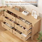Commode de chambre à 6 tiroirs de 50 po – Commode moderne en bois avec grand espace de rangement, poignées noires