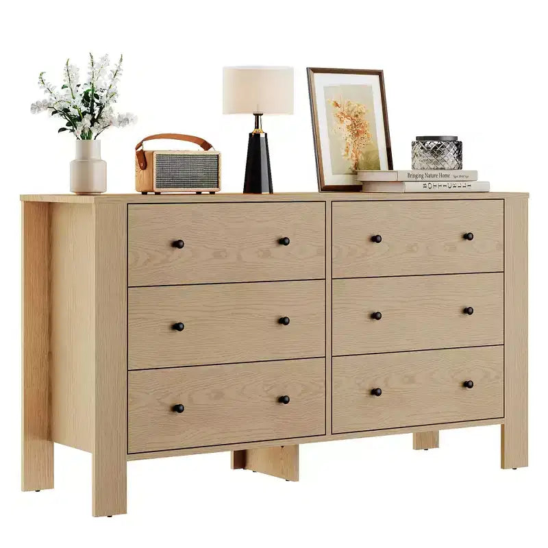 Commode de chambre à 6 tiroirs de 50 po – Commode moderne en bois avec grand espace de rangement, poignées noires