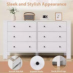 Commode de chambre à 6 tiroirs de 50 po – Commode moderne en bois avec grand espace de rangement, poignées noires