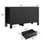 Commode de chambre à 6 tiroirs de 50 po – Commode moderne en bois avec grand espace de rangement, poignées noires