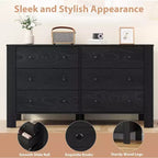 Commode de chambre à 6 tiroirs de 50 po – Commode moderne en bois avec grand espace de rangement, poignées noires