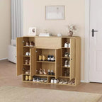 Meuble à chaussures de 120 cm avec 4 portes et 1 tiroir, organiseur à coins arrondis, armoire étroite de grande capacité pour couloir, salon