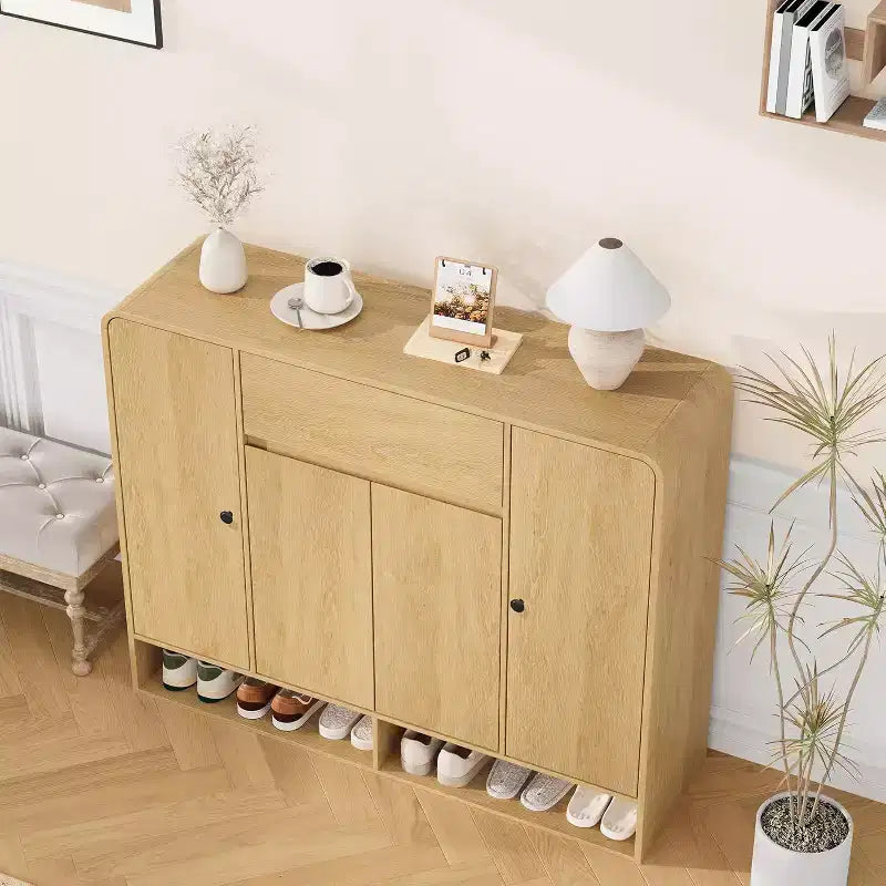 Meuble à chaussures de 120 cm avec 4 portes et 1 tiroir, organiseur à coins arrondis, armoire étroite de grande capacité pour couloir, salon