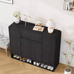 Meuble à chaussures de 120 cm avec 4 portes et 1 tiroir, organiseur à coins arrondis, armoire étroite de grande capacité pour couloir, salon