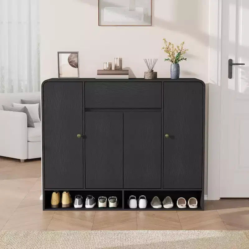 47.2 Inch Shoe Storage Cabinet with 4 Doors and 1 Drawer, Organizer with Rounded Corner, Narrow Large Capacity Cabinet for Hallway, Living Room