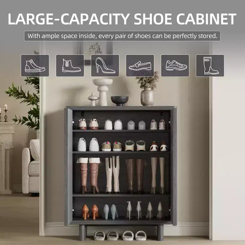Banc à chaussures de 80 cm avec porte nervurée — Rangement à 5 niveaux, entrée, style moderne