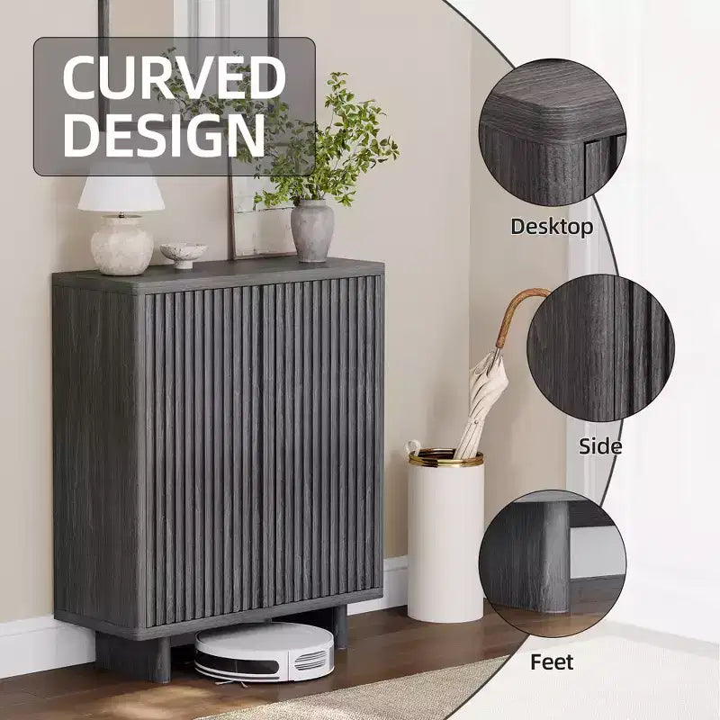 Banc à chaussures de 80 cm avec porte nervurée — Rangement à 5 niveaux, entrée, style moderne