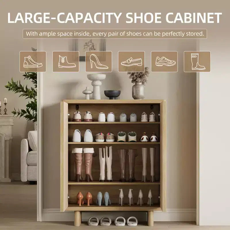 Banc à chaussures de 80 cm avec porte nervurée — Rangement à 5 niveaux, entrée, style moderne