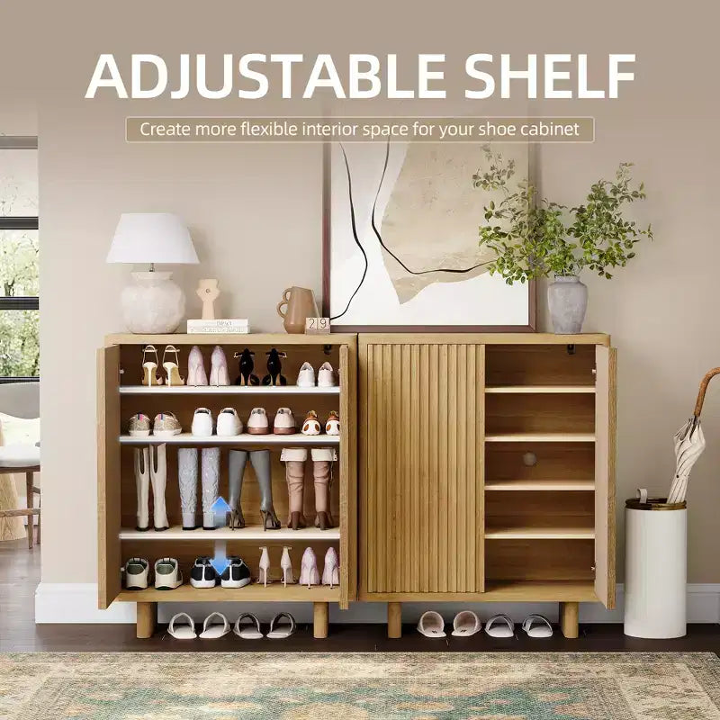 Banc à chaussures de 80 cm avec porte nervurée — Rangement à 5 niveaux, entrée, style moderne