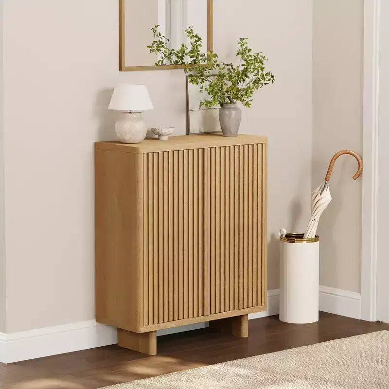 Banc à chaussures de 80 cm avec porte nervurée — Rangement à 5 niveaux, entrée, style moderne
