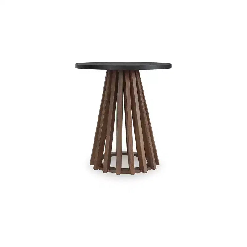 Table d'appoint ronde Kallari — Bicolore marron chaud et noir, manguier et placage