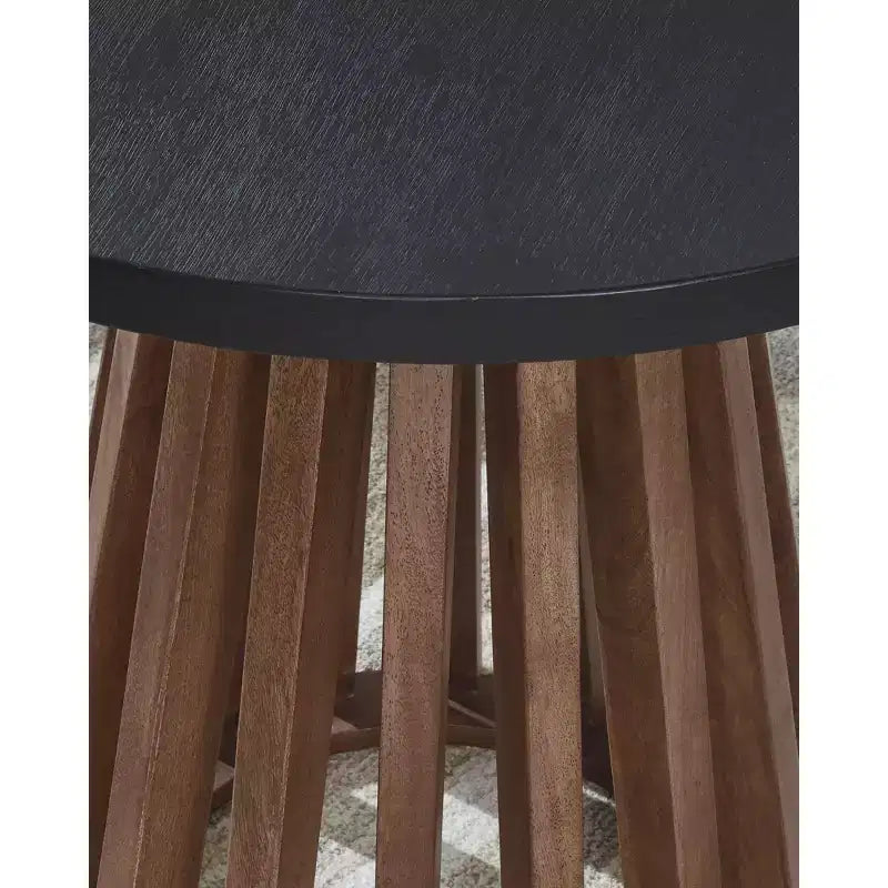 Table d'appoint ronde Kallari — Bicolore marron chaud et noir, manguier et placage