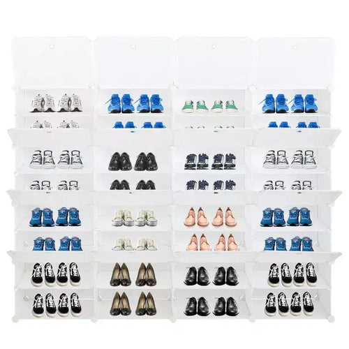 Organisateur de chaussures modulaire DIY 32 casiers — Peut contenir 64 paires, plastique renforcé d'acier, blanc