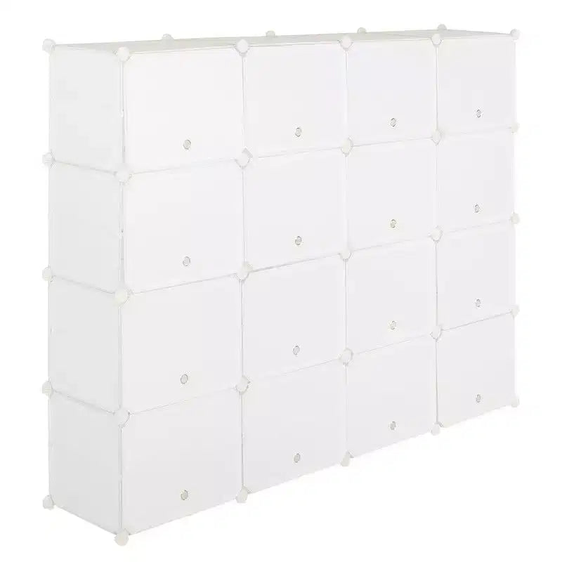 Organisateur de chaussures modulaire DIY 32 casiers — Peut contenir 64 paires, plastique renforcé d'acier, blanc