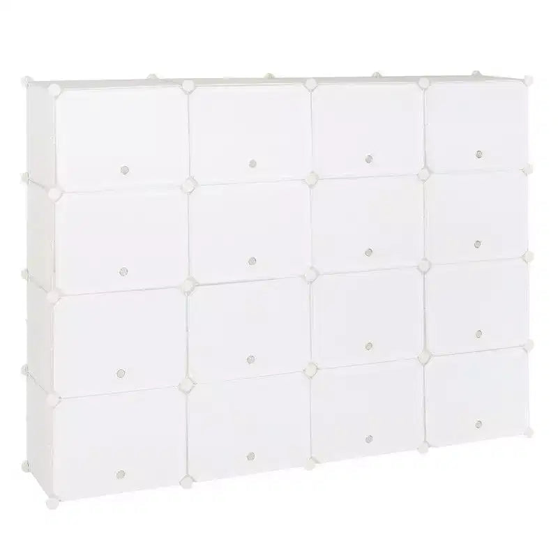 Organisateur de chaussures modulaire DIY 32 casiers — Peut contenir 64 paires, plastique renforcé d'acier, blanc