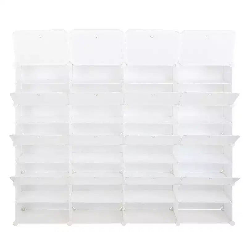 Organisateur de chaussures modulaire DIY 32 casiers — Peut contenir 64 paires, plastique renforcé d'acier, blanc