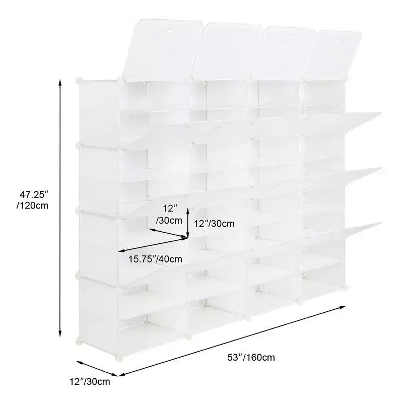 Organisateur de chaussures modulaire DIY 32 casiers — Peut contenir 64 paires, plastique renforcé d'acier, blanc