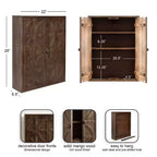 Armoire murale Galliene en bois de manguier sculpté à la main — 56 cm (L) x 71 cm (H), 3 étagères, naturel
