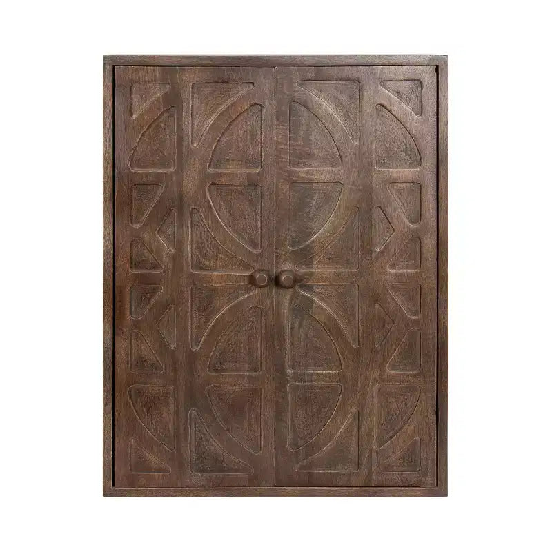 Armoire murale Galliene en bois de manguier sculpté à la main — 56 cm (L) x 71 cm (H), 3 étagères, naturel