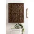 Armoire murale Galliene en bois de manguier sculpté à la main — 56 cm (L) x 71 cm (H), 3 étagères, naturel