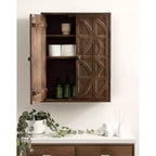 Armoire murale Galliene en bois de manguier sculpté à la main — 56 cm (L) x 71 cm (H), 3 étagères, naturel
