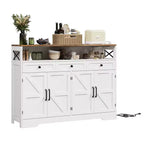 Buffet vaisselier de ferme 51 pouces, placard de cuisine, meuble de rangement pour bar à café avec étagère ouverte, station de charge, 4 portes coulissantes et 3 tiroirs