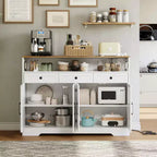 Buffet vaisselier de ferme 51 pouces, placard de cuisine, meuble de rangement pour bar à café avec étagère ouverte, station de charge, 4 portes coulissantes et 3 tiroirs