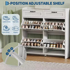 Meuble de Rangement pour Chaussures avec 4 Tiroirs Rabattables, Organisateur de Chaussures Caché Autonome avec Étagères Réglables, Meuble à Chaussures en Bois pour Salon, Blanc