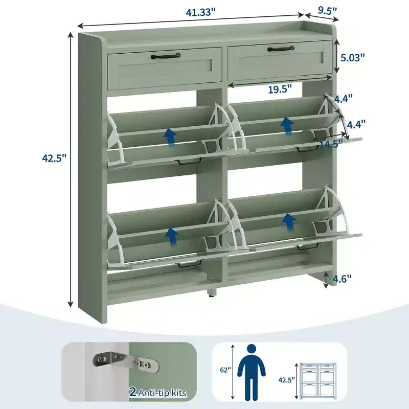 Meuble de Rangement pour Chaussures avec 4 Tiroirs Rabattables, Organisateur de Chaussures Caché Autonome avec Étagères Réglables, Meuble à Chaussures en Bois pour Salon, Blanc