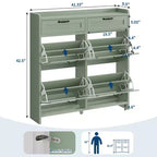 Meuble de Rangement pour Chaussures avec 4 Tiroirs Rabattables, Organisateur de Chaussures Caché Autonome avec Étagères Réglables, Meuble à Chaussures en Bois pour Salon, Blanc