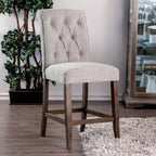 Lot de 2 tabourets de bar hauteur comptoir boutonnés Brandta – Beige/Chêne rustique, pieds en bois
