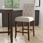 Lot de 2 tabourets de bar hauteur comptoir boutonnés Brandta – Beige/Chêne rustique, pieds en bois