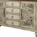 Console 60 po Vermont – Blanc antique, 4 tiroirs, 4 tablettes, cadre en bois