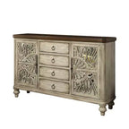 Console 60 po Vermont – Blanc antique, 4 tiroirs, 4 tablettes, cadre en bois