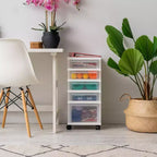 Chariot de rangement roulant à 5 tiroirs avec plateau organisateur — Blanc, plastique, fabriqué aux États-Unis