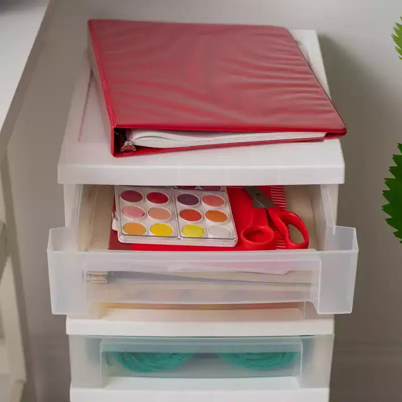 Chariot de rangement roulant à 5 tiroirs avec plateau organisateur — Blanc, plastique, fabriqué aux États-Unis