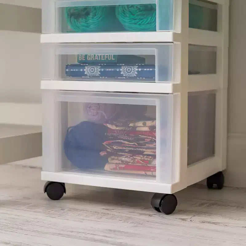 Chariot de rangement roulant à 5 tiroirs avec plateau organisateur — Blanc, plastique, fabriqué aux États-Unis
